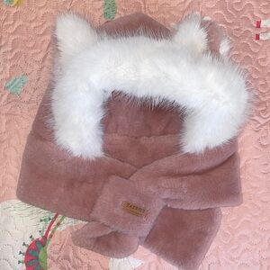 Pink and White Faux Fur Hat
